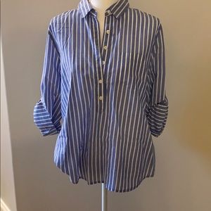 J Crew Blue & White Striped Top Large